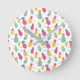 Fun Bright Tropical Pineapple Runde Wanduhr