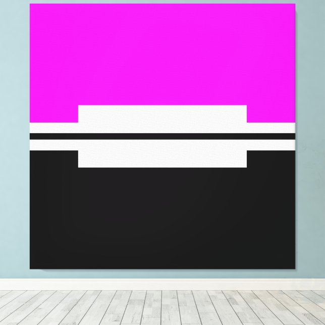 Fun Bright Tropical Pink Schwarz-weiße Farbblöcke Leinwanddruck (Insitu (Holzboden))