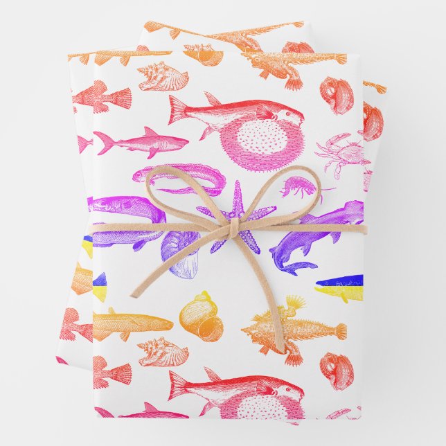 Fun Bright Vintag Rainbow Coastsea Kreaturen Geschenkpapier Set (Beispiel)