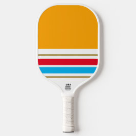 Fun Bright Yellow Top Red Sky Blue Racing Streifen Pickleball Schläger