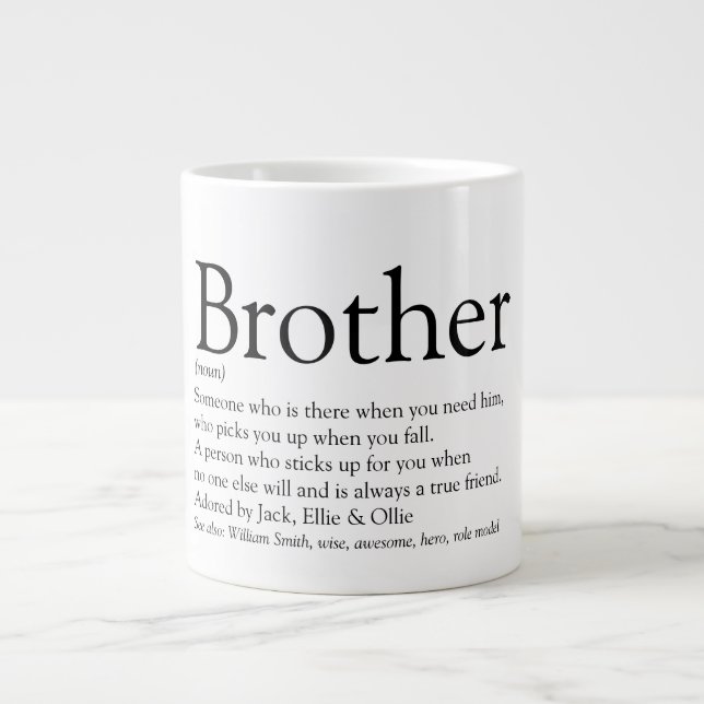 Fun Brother Definition Zitat schwarz und weiß Jumbo-Tasse (Vorderseite)