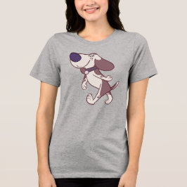 Fun Brown and Cream Cartoon Dog Walking Tri-Blend Shirt