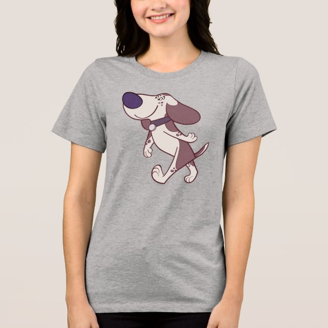 Fun Brown and Cream Cartoon Dog Walking Tri-Blend Shirt (Vorderseite)