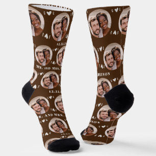 Fun Brown Newlyweds Foto Pattern Socken