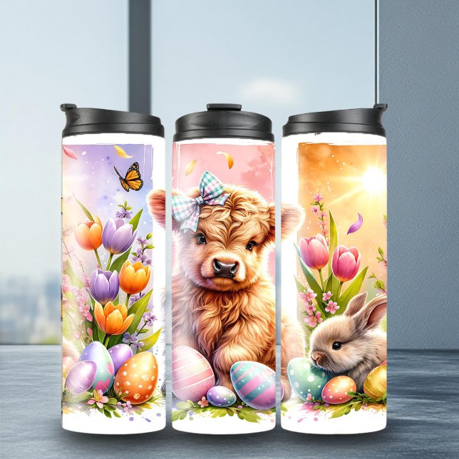 Fun Brushstroke Highland Cow Easter Tumbler Thermosbecher (Von Creator hochgeladen)