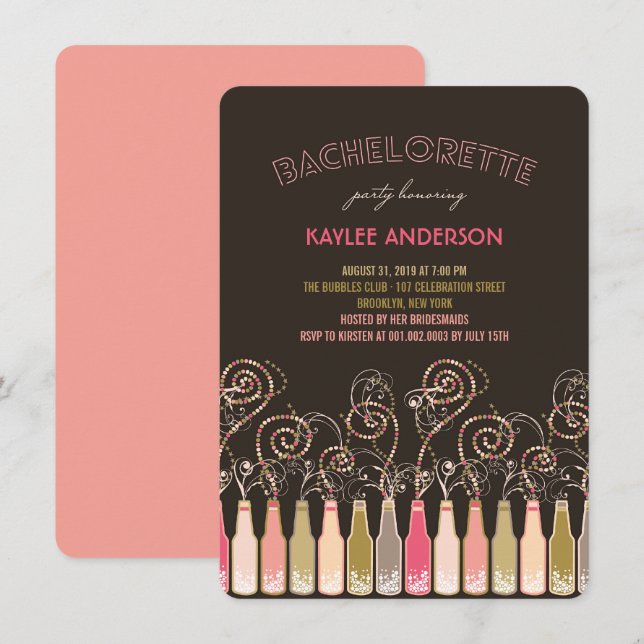 Fun Bubble Celebrations Junggeselinnen-Abschied la Einladung (Vorne/Hinten)