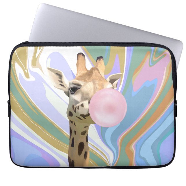 Fun Bubblegum Blasen Giraffe Liquid Swirl Blau Laptopschutzhülle (Vorderseite)