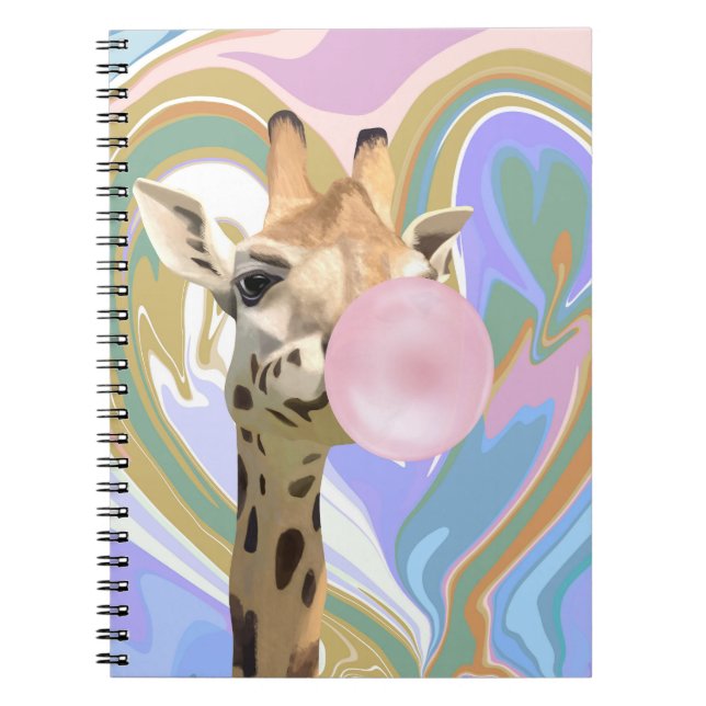 Fun Bubblegum Blasen Giraffe Liquid Swirl Blau Notizblock (Vorderseite)