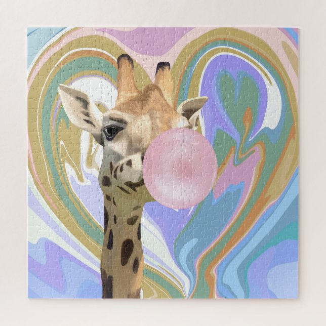 Fun Bubblegum Blasen Giraffe Liquid Swirl Blau Puzzle (Vertikal)