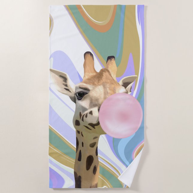 Fun Bubblegum Blasen Giraffe Liquid Swirl Blau Strandtuch (Vorderseite)