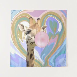 Fun Bubblegum Blasen Giraffe Liquid Swirl Blau Wandteppich