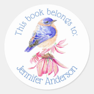 Fun Buchzeichen Watercolor Bluebird Bird Art Runder Aufkleber