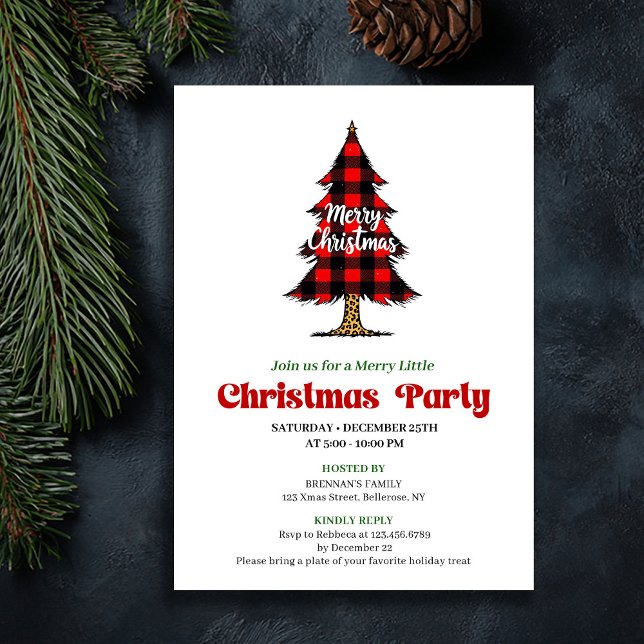 Fun Buffalo Check Christmas Tree Digital Invite Einladung (Fun Buffalo Check Christmas Tree Digital Invite)