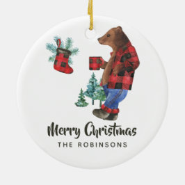Fun Buffalo Kariert Lumberjack Bär Weihnachtsfest  Keramik Ornament
