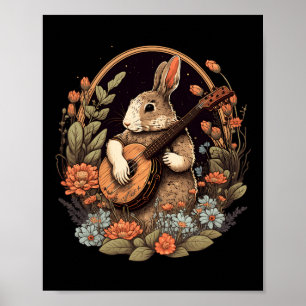 Fun Bunny Playing Banjo Gitarre Musik Rabbit Happy Poster