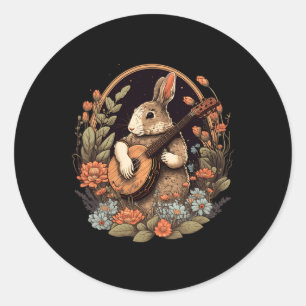 Fun Bunny Playing Banjo Gitarre Musik Rabbit Happy Runder Aufkleber