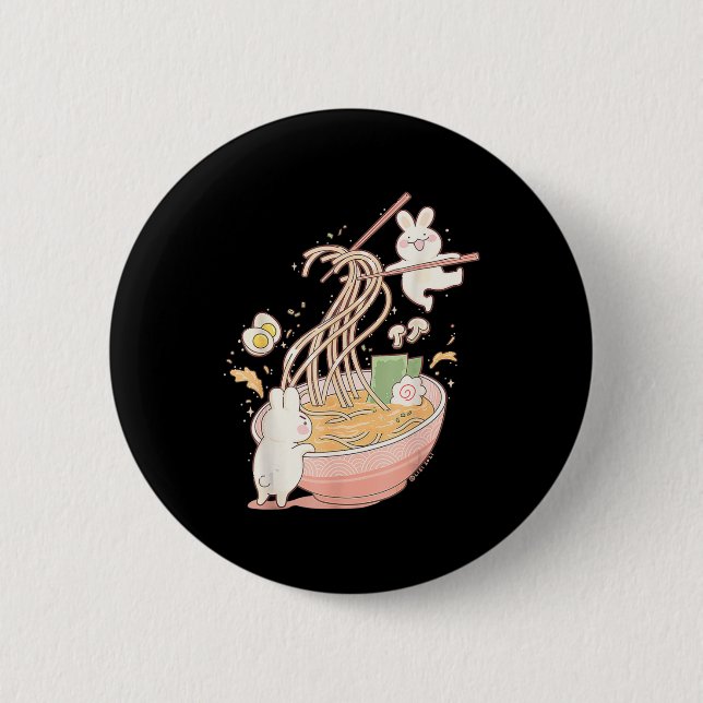 Fun Bunny Rabbit Ramen Noodle Soup Anime Kawaii Ae Button (Vorderseite)