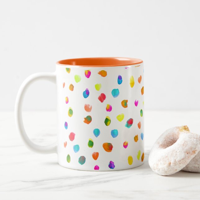 Fun bunter Regenbogenfarben Polka-Punkte Zweifarbige Tasse (Mit Donut)