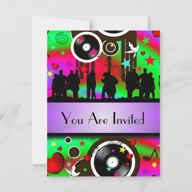 Fun bunter Retro-Party Einladung (Vorderseite)