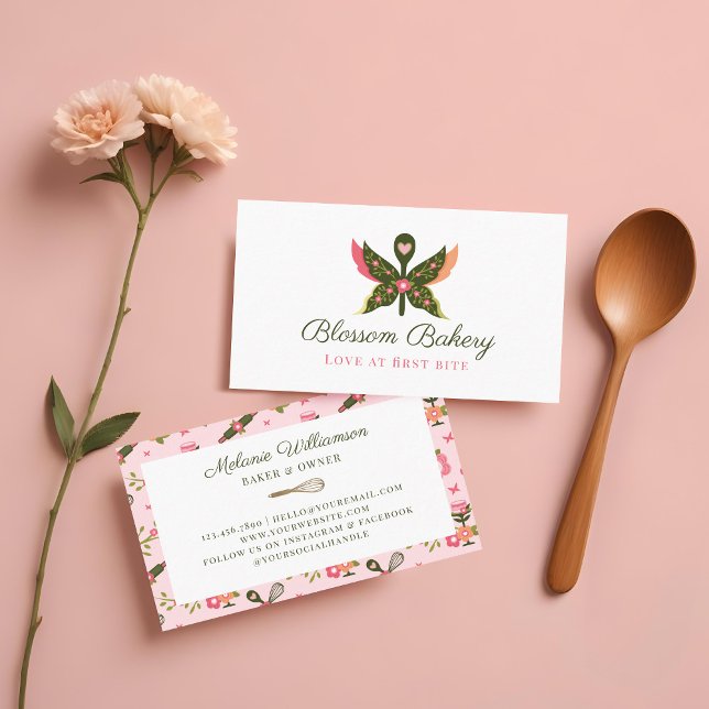 Fun Butterfly Blossom Blumengarten Bäckerei Spoon Visitenkarte (Fun Butterfly Blossom Floral Garden Bakery Spoon Business Card)