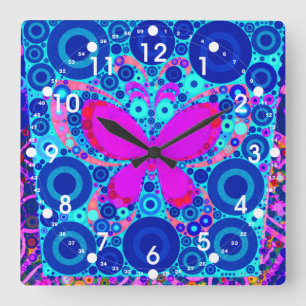 Fun Butterfly Konzentrierter Circle Mosaik Blue Pi Quadratische Wanduhr