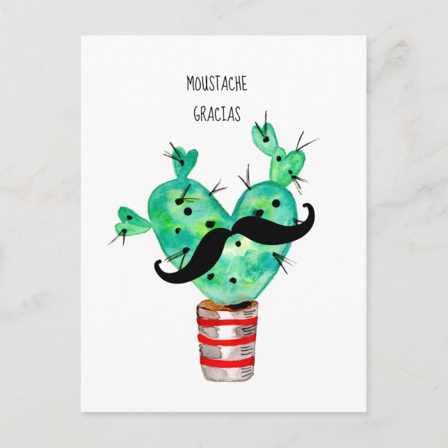 Fun Cactus Danke Mustache Postkarte (Vorderseite)