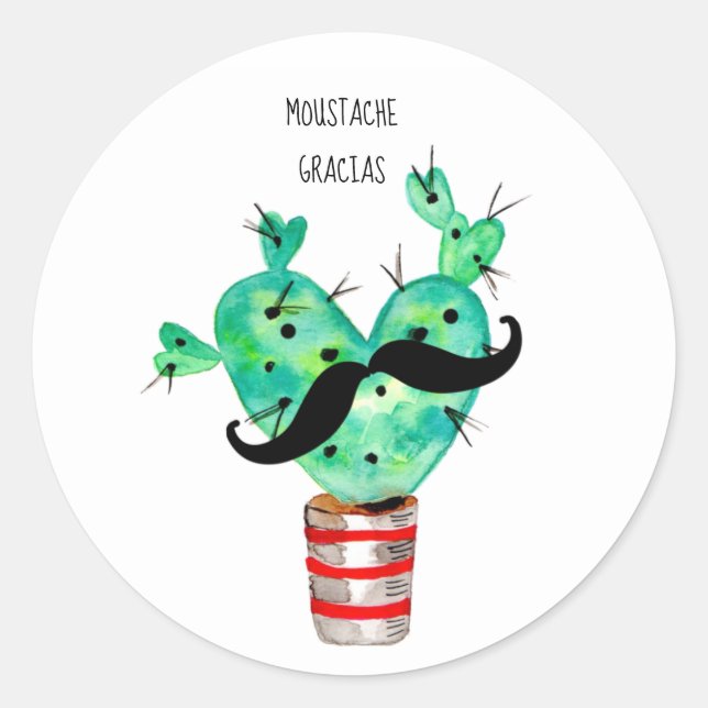 Fun Cactus Danke Mustache Runder Aufkleber (Vorderseite)