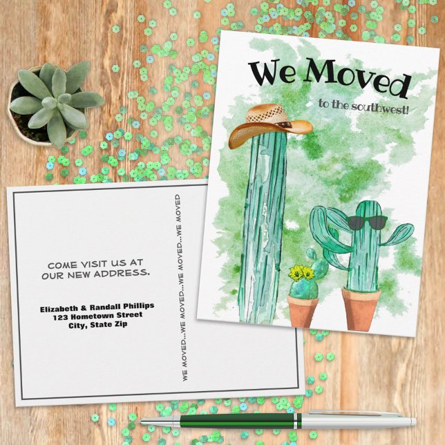Fun Cactus we moved South West Announcement Postkarte (Once you've made your move, this humorous postcard is ready for you to personalize and send. )