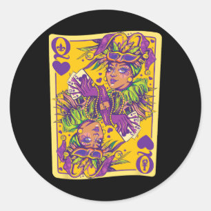 Fun Cajun Queen of Hearts Mardi Gras Design Runder Aufkleber
