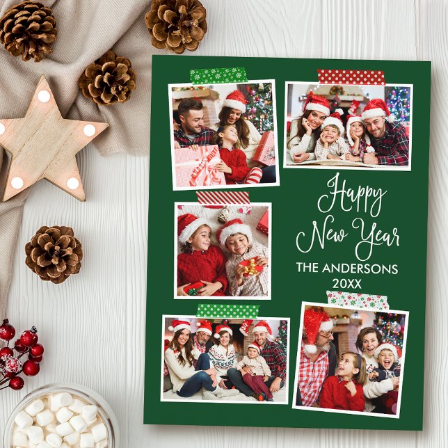 Fun Calligrafie Happy New Year Craft Tape Green Postkarte (Customize to change your personalized text size or text style.)