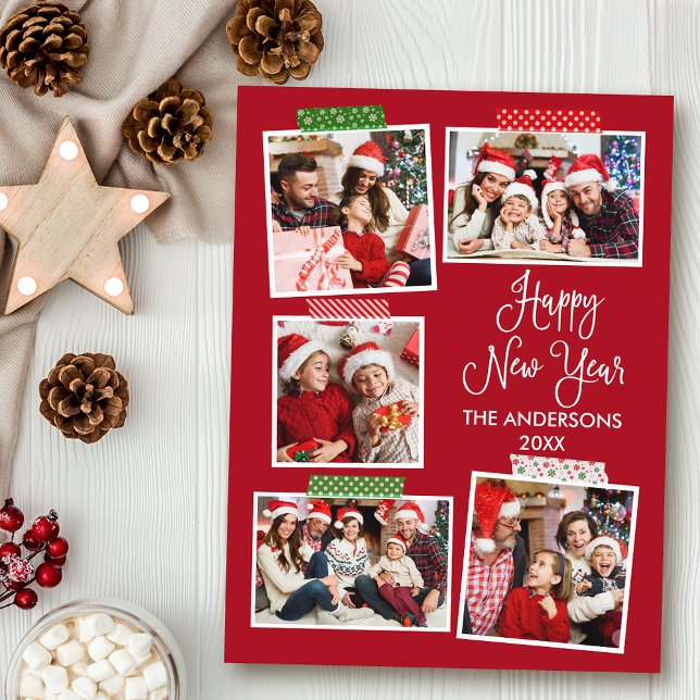 Fun Calligrafie Happy New Year Craft Tape Red Postkarte (Customize to change your personalized text size or text style.)