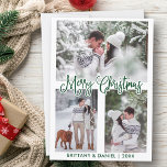 Fun Calligrafy Green 3 Foto Couple Weihnachten<br><div class="desc">Modern Fun Calligraphy Script Mercury Christmas Couple Foto Card - 3 Fotos - Green Script</div>
