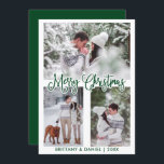 Fun Calligraphie 3 Foto Couple Christmas Green Feiertagskarte<br><div class="desc">Modern Fun Calligraphy Script Mercury Christmas Couple Foto Card - 3 Fotos - Green Script</div>