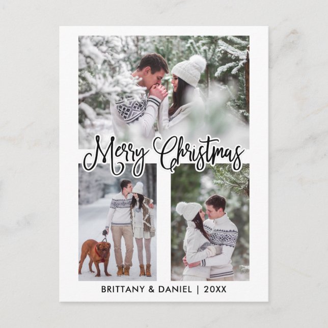 Fun Calligraphie 3 Foto Paar Weihnachtsfeiertag Postkarte (Vorderseite)
