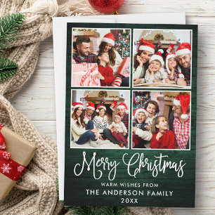 Fun Calligraphy Christmas Green Wood 4 Fotos Feiertagskarte
