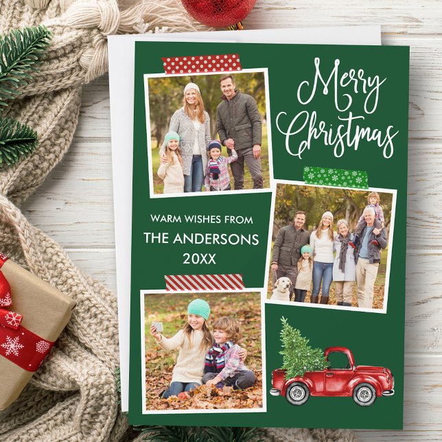 Fun Calligraphy Craft Tape Truck Weihnachten Grün (Customize to add text to back of card.)