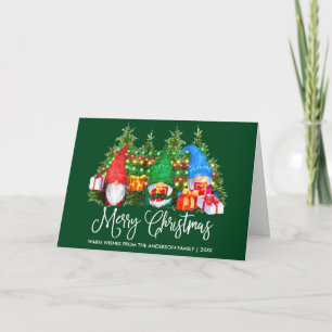 Fun Calligraphy Frory Christmas Gnomes Green Fold Feiertagskarte