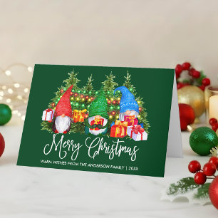 Fun Calligraphy Frory Christmas Gnomes Green Fold Feiertagskarte