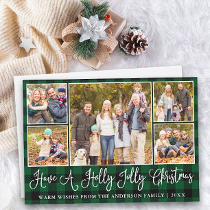 Fun Calligraphy Holly Jolly Christmas Green Karier Feiertagskarte