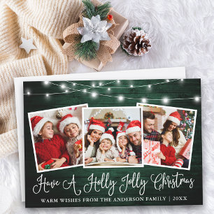 Fun Calligraphy Holly Jolly Christmas Green Wood Feiertagskarte
