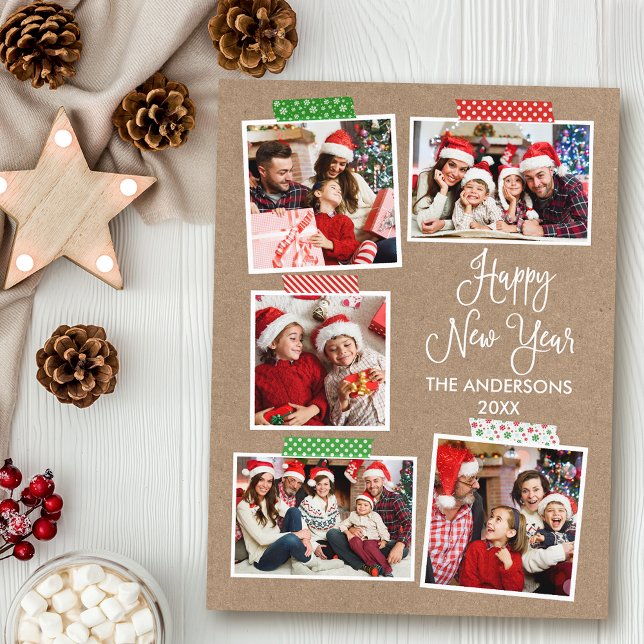 Fun Calligraphy Kraft Happy New Year Craft Tape Postkarte (Customize to change your personalized text size or text style.)