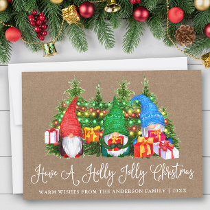 Fun Calligraphy Kraft Holly Jolly Christmas Gnomes Feiertagskarte