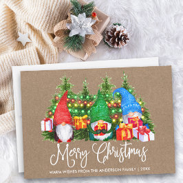 Fun Calligraphy Kraft Merry Christmas Gnomes Feiertagskarte