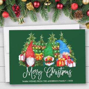 Fun Calligraphy Merry Christmas Gnomes Green Feiertagskarte