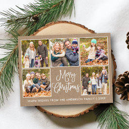 Fun Calligraphy Rustic Kraft 5 Foto Weihnachten Postkarte