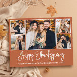 Fun Calligraphy Terracotta 5 Foto Erntedank Postkarte<br><div class="desc">Modern Fun Calligraphy Script Happy Thanksgiving Family 5 Foto Holiday Postcard - Terracotta Background</div>