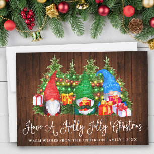 Fun Calligraphy Wood Holly Jolly Weihnachtsgnomes Feiertagskarte
