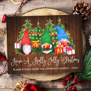 Fun Calligraphy Wood Holly Jolly Weihnachtsgnomes Postkarte