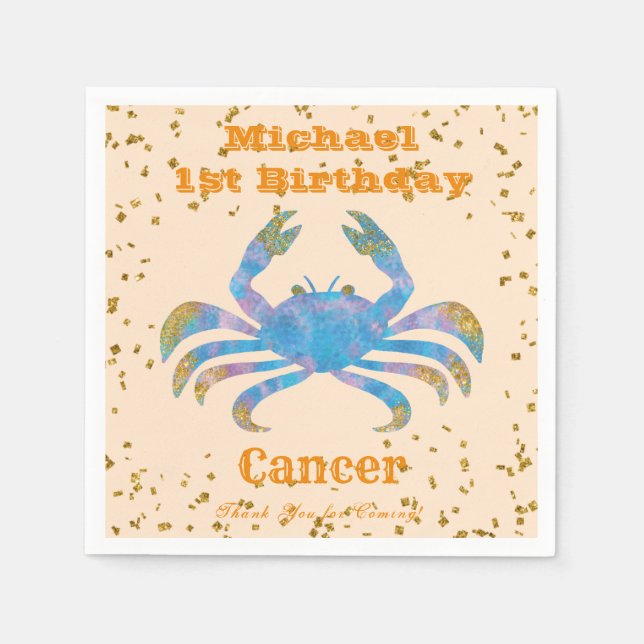Fun Cancer First Birthday & Gold Confetti Serviette (Vorderseite)