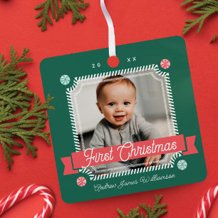 Fun Candy First Christmas Candy Cane Foto Frame Ornament Aus Metall